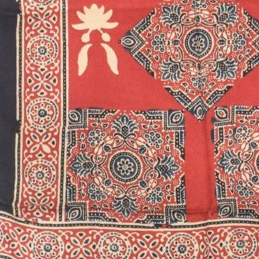 Ajrakh Modal Silk Natural Dye Hand Block Print Stole With Tassels - 2 Mtr Length   -  SKU : AI2783AR