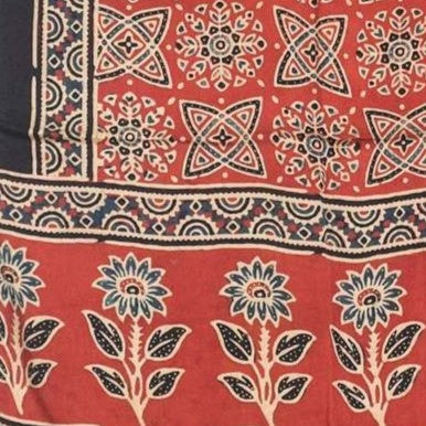 Ajrakh Modal Silk Natural Dye Hand Block Print Stole With Tassels - 2 Mtr Length   -  SKU : AI2783AS