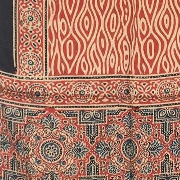 Ajrakh Modal Silk Natural Dye Hand Block Print Stole With Tassels - 2 Mtr Length   -  SKU : AI2783AT