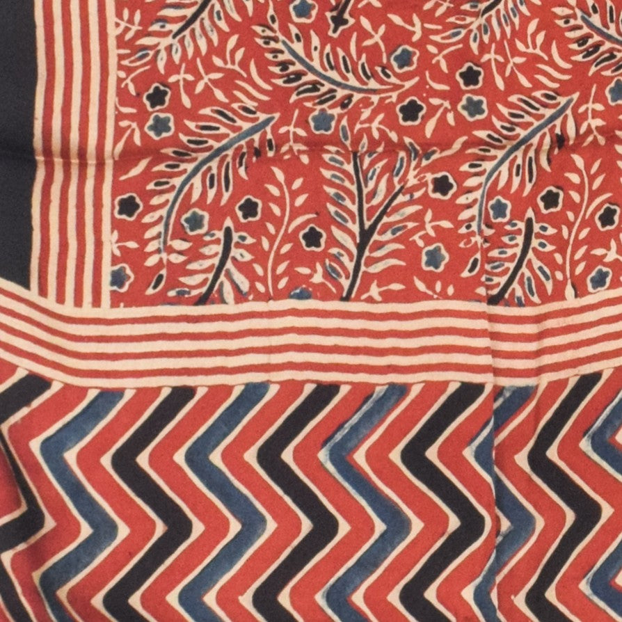 Ajrakh Modal Silk Natural Dye Hand Block Print Stole With Tassels - 2 Mtr Length   -  SKU : AI2783AV