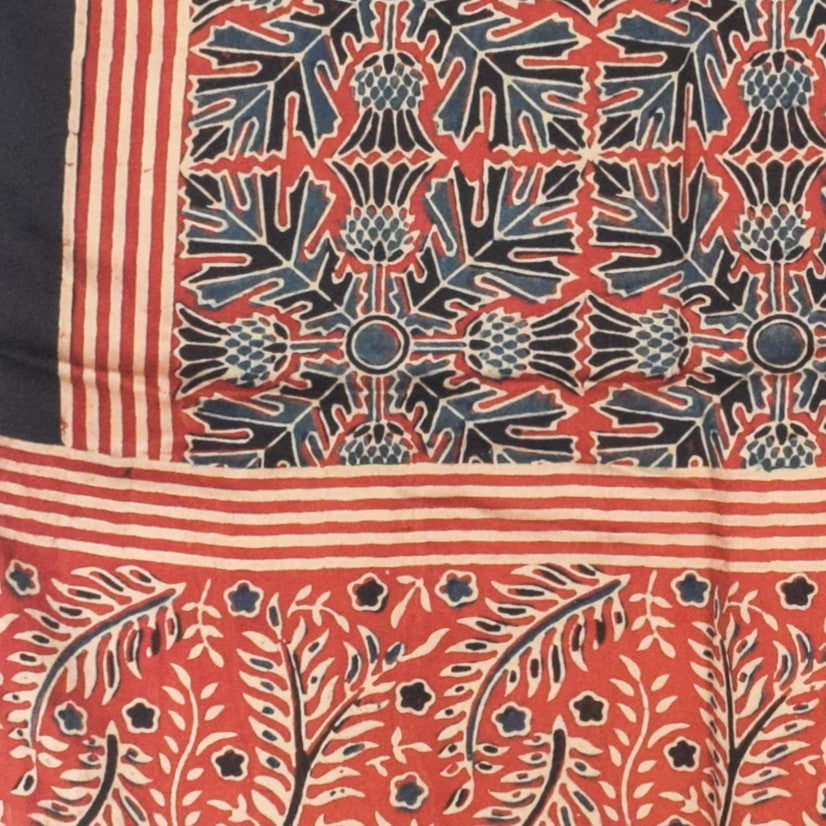 Ajrakh Modal Silk Natural Dye Hand Block Print Stole With Tassels - 2 Mtr Length   -  SKU : AI2783AW