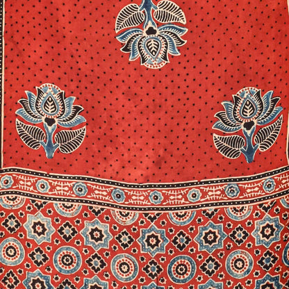 Ajrakh Modal Silk Natural Dye Hand Block Print Stole With Tassels - 2 Mtr Length    -  SKU : EK11A01J