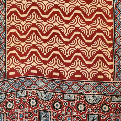 Ajrakh Modal Silk Natural Dye Hand Block Print Stole With Tassels - 2 Mtr Length    -  SKU : EK11A01R