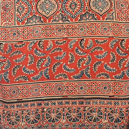 Ajrakh Modal Silk Natural Dye Hand Block Print Stole With Tassels - 2 Mtr Length   -  SKU : EK28901L