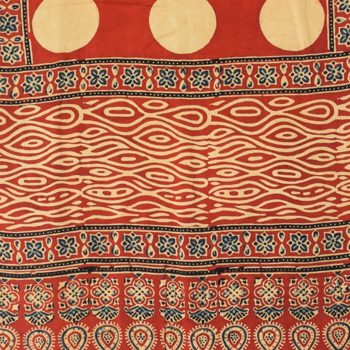 Ajrakh Modal Silk Natural Dye Hand Block Print Stole With Tassels - 2 Mtr Length   -  SKU : EK28901M