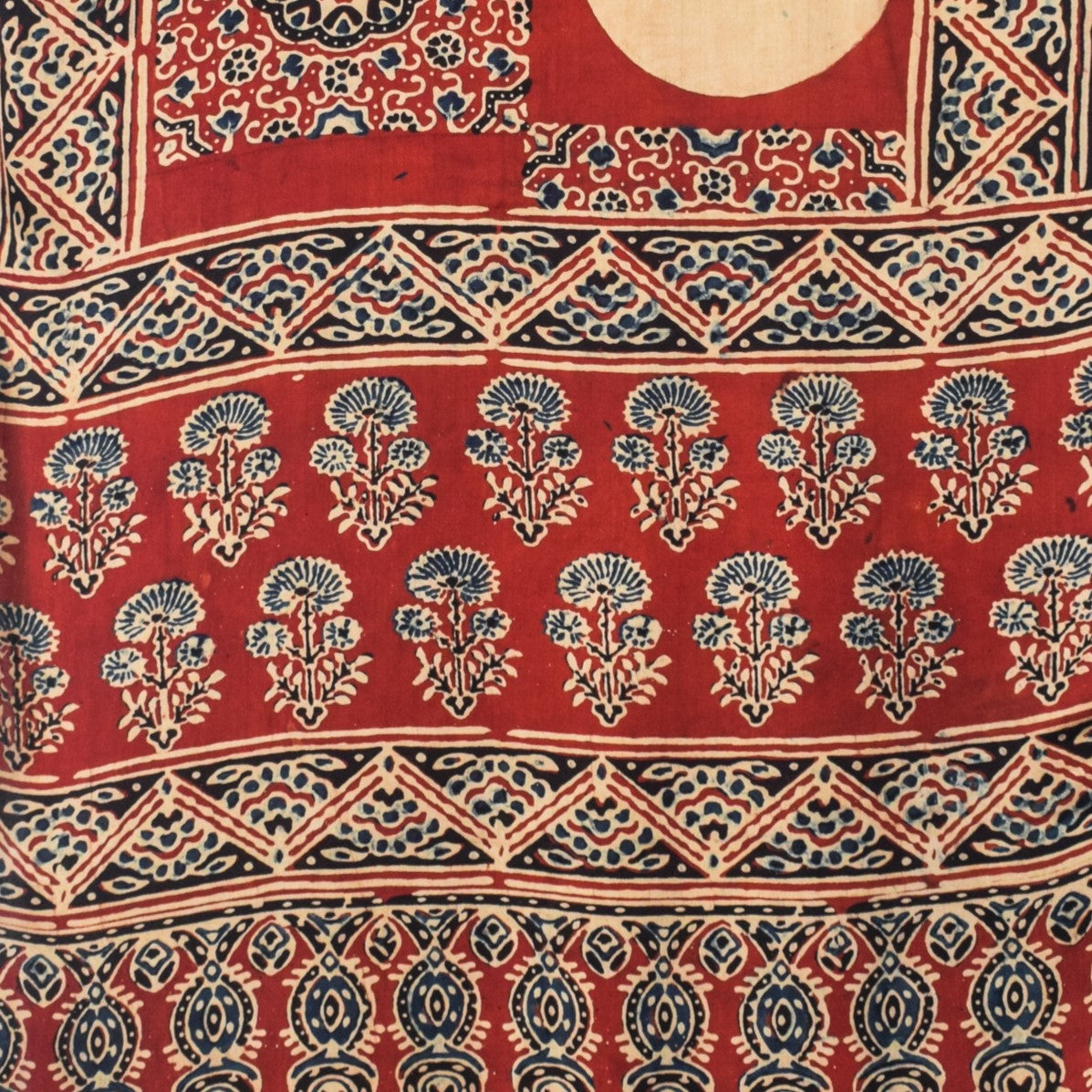Ajrakh Modal Silk Natural Dye Hand Block Print Stole With Tassels - 2 Mtr Length   -  SKU : EK28901N