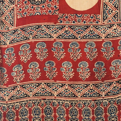Ajrakh Modal Silk Natural Dye Hand Block Print Stole With Tassels - 2 Mtr Length   -  SKU : EK28901N
