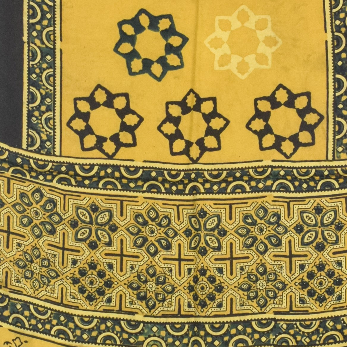 Ajrakh Modal Silk Natural Dye Hand Block Print Stole With Tassels - 2 Mtr Length   -  SKU : AI27803H