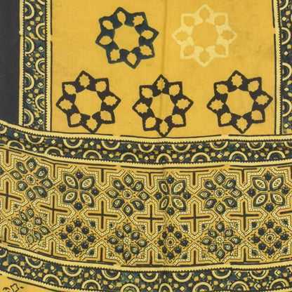 Ajrakh Modal Silk Natural Dye Hand Block Print Stole With Tassels - 2 Mtr Length   -  SKU : AI27803H