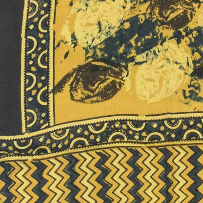 Ajrakh Modal Silk Natural Dye Hand Block Print Stole With Tassels - 2 Mtr Length   -  SKU : AI27803J