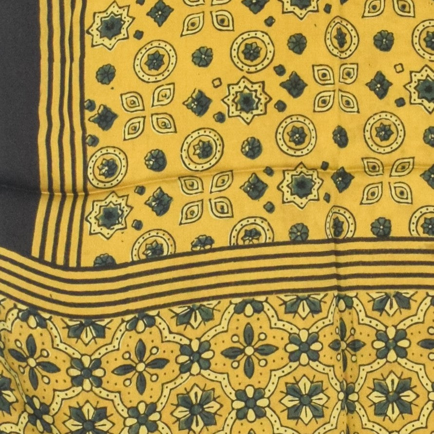 Ajrakh Modal Silk Natural Dye Hand Block Print Stole With Tassels - 2 Mtr Length   -  SKU : AI27803K