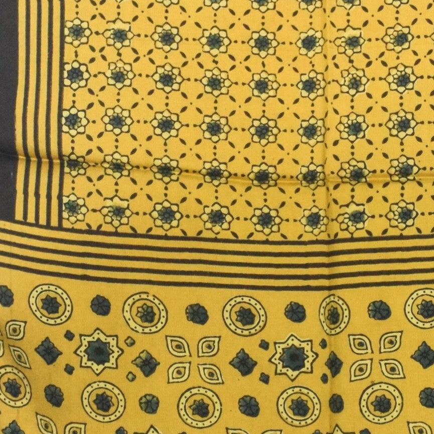 Ajrakh Modal Silk Natural Dye Hand Block Print Stole With Tassels - 2 Mtr Length   -  SKU : AI27803L