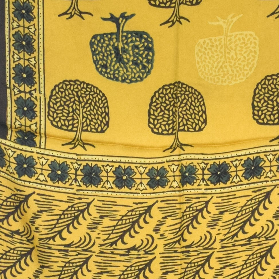 Ajrakh Modal Silk Natural Dye Hand Block Print Stole With Tassels - 2 Mtr Length   -  SKU : AI27803N