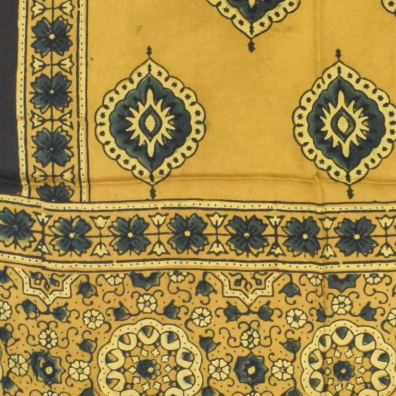 Ajrakh Modal Silk Natural Dye Hand Block Print Stole With Tassels - 2 Mtr Length   -  SKU : AI27803P