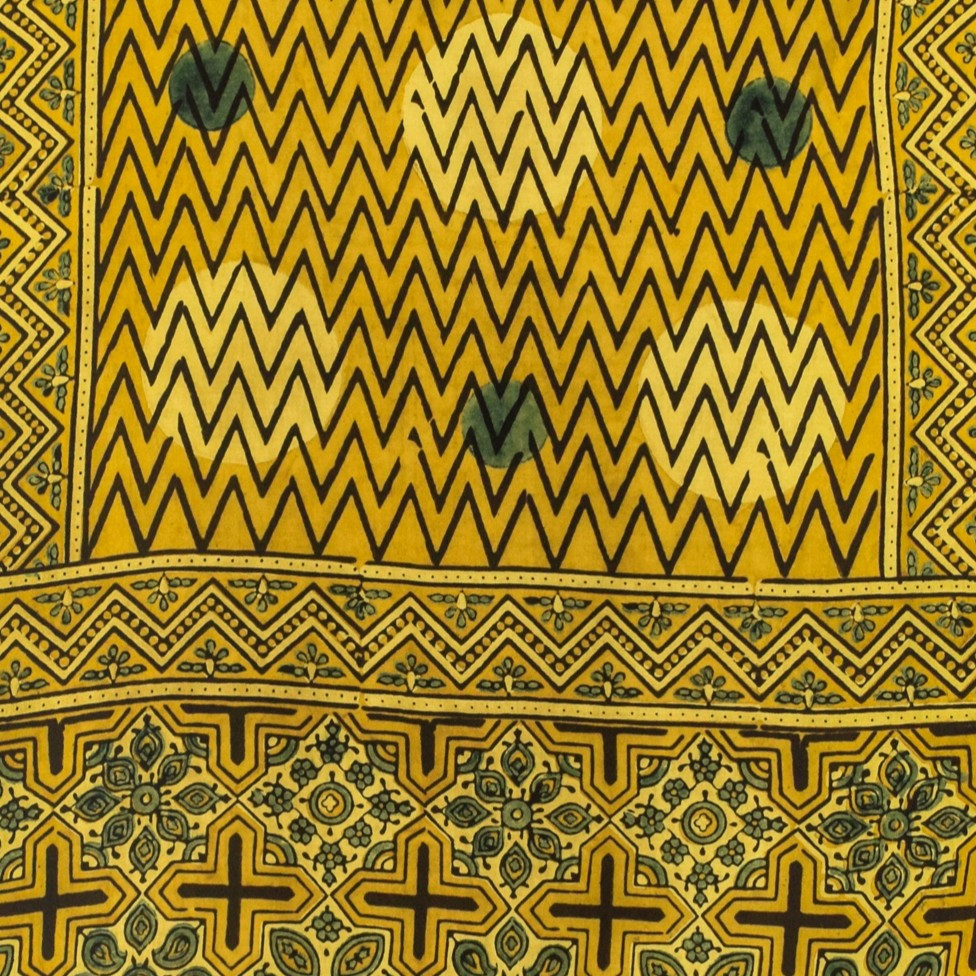 Ajrakh Modal Silk Natural Dye Hand Block Print Stole With Tassels - 2 Mtr Length    -  SKU : EK11A01C