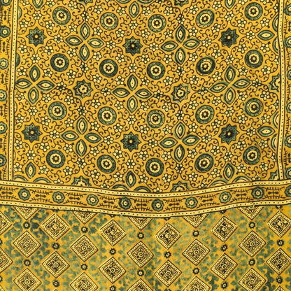 Ajrakh Modal Silk Natural Dye Hand Block Print Stole With Tassels - 2 Mtr Length    -  SKU : EK11A01G