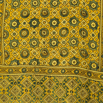 Ajrakh Modal Silk Natural Dye Hand Block Print Stole With Tassels - 2 Mtr Length    -  SKU : EK11A01P