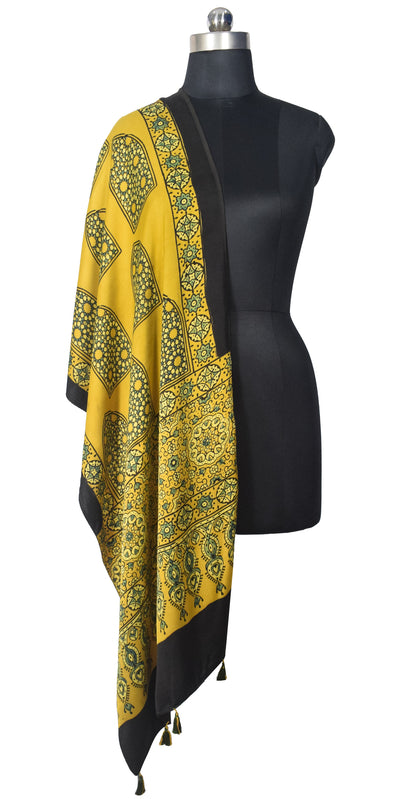 Ajrakh Modal Silk Natural Dye Hand Block Print Stole With Tassels - 2 Mtr Length   -  SKU : EK28901D