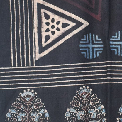 Ajrakh Kala Cotton Natural Dye Hand Block Print Stole With Tassels - 2 Mtr Length    -  SKU : DB03302A