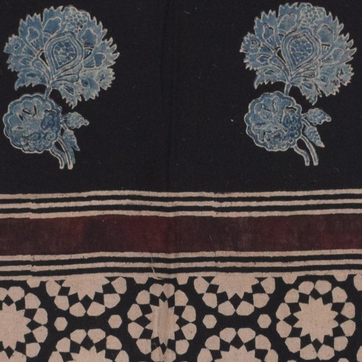 Ajrakh Kala Cotton Natural Dye Hand Block Print Stole With Tassels - 2 Mtr Length    -  SKU : EK26801E