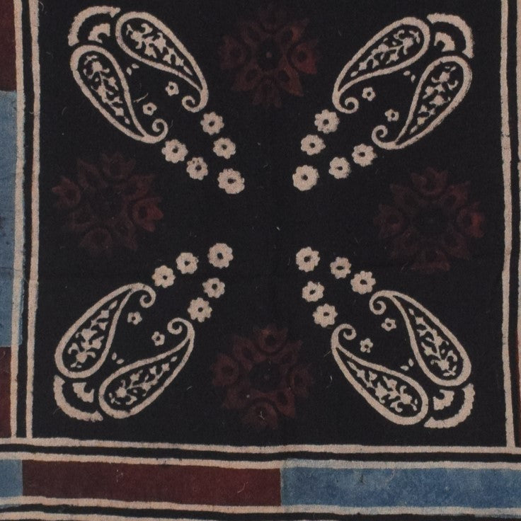 Ajrakh Kala Cotton Natural Dye Hand Block Print Stole With Tassels - 2 Mtr Length    -  SKU : EK26801G