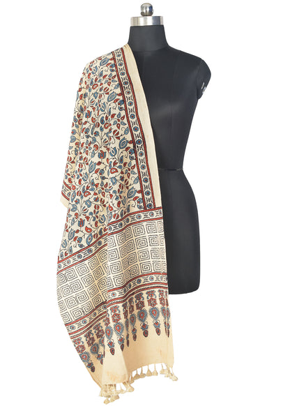 Ajrakh Kala Cotton Natural Dye Hand Block Print Stole With Tassels - 2 Mtr Length    -  SKU : DB03302E