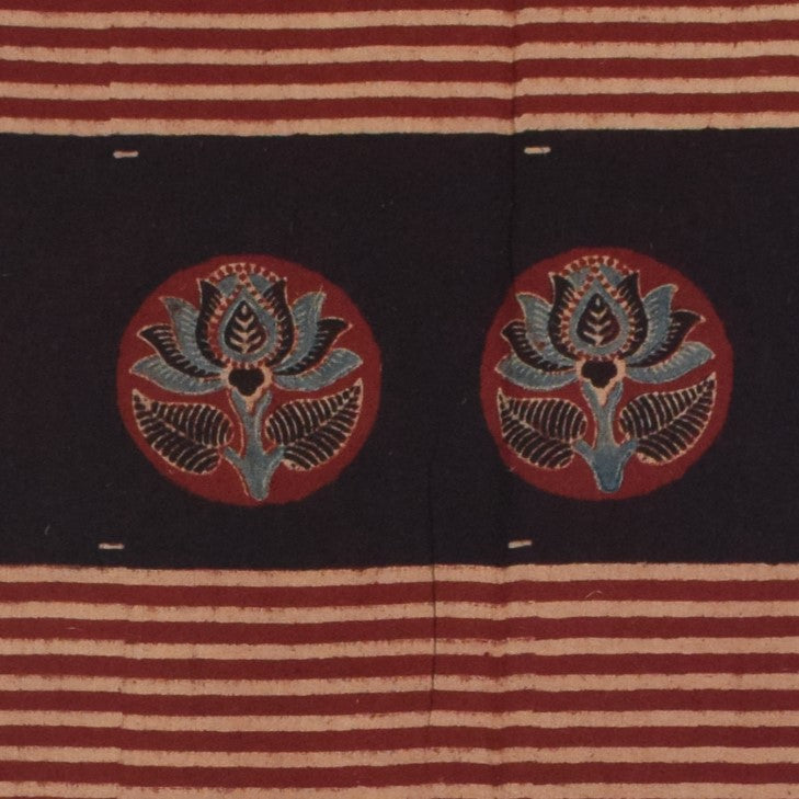 Ajrakh Kala Cotton Natural Dye Hand Block Print Stole With Tassels - 2 Mtr Length    -  SKU : EK26801K