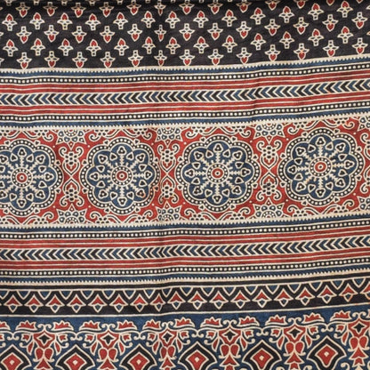 Ajrakh Mashru Silk Natural Dye Three Colour Print | 3 Kam | Screen Print Hand Printed Stole  - 2.1 Mtr Length   -  SKU : JH09A01I
