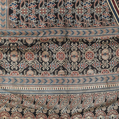 Ajrakh Mashru Silk Natural Dye Three Colour Print | 3 Kam | Screen Print Hand Printed Stole  - 2.1 Mtr Length   -  SKU : JH09A01S