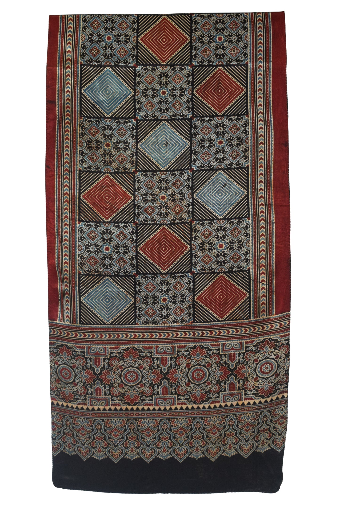 Ajrakh Mashru Silk Natural Dye Screen Print Hand Printed Stole  - 2.1 Mtr Length    -  SKU : JH25601L