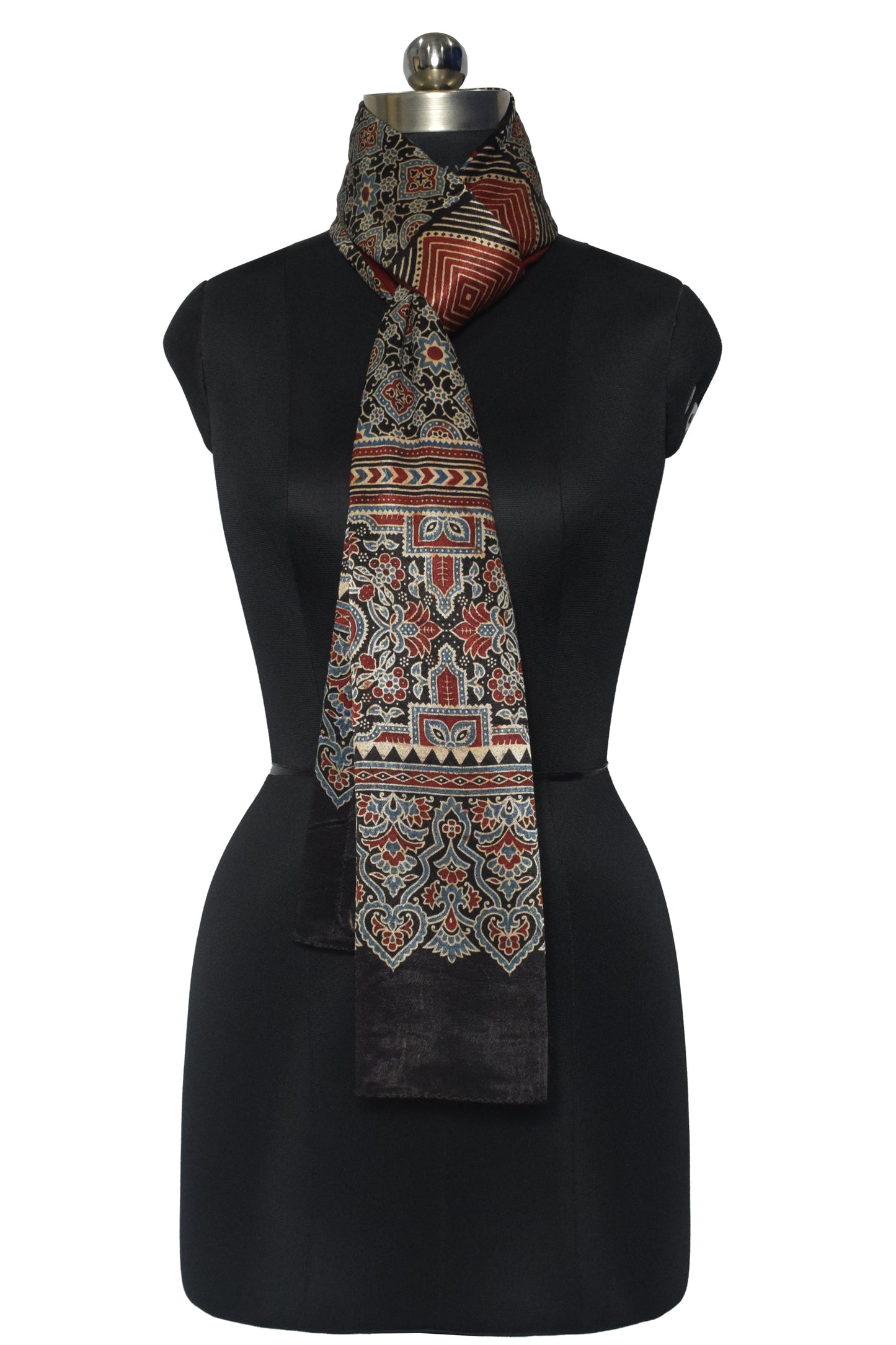 Ajrakh Mashru Silk Natural Dye Screen Print Hand Printed Stole  - 2.1 Mtr Length    -  SKU : JH25601L