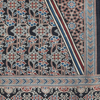 Ajrakh Mashru Silk Natural Dye Screen Print Hand Printed Stole  - 2.1 Mtr Length    -  SKU : JH25601M