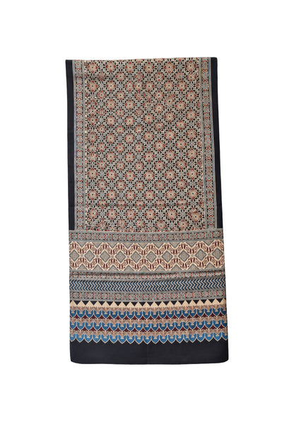 Ajrakh Mashru Silk Natural Dye Three Colour Print | 3 Kam | Screen Hand Printed Stole  - 2.1 Mtr Length   -  SKU : JH29701P