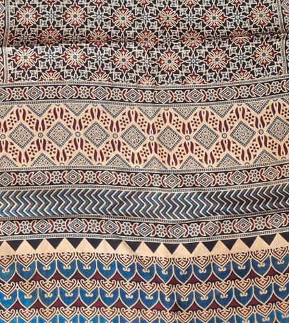 Ajrakh Mashru Silk Natural Dye Three Colour Print | 3 Kam | Screen Hand Printed Stole  - 2.1 Mtr Length   -  SKU : JH29701P