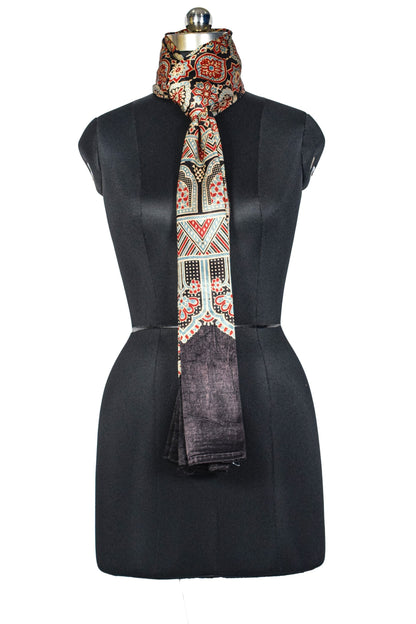 Ajrakh Mashru Silk Natural Dye Three Colour Print ( 3 Kam ) Screen Print Hand Printed Stole  - 2.1 Mtr Length    -  SKU : JH02C01B