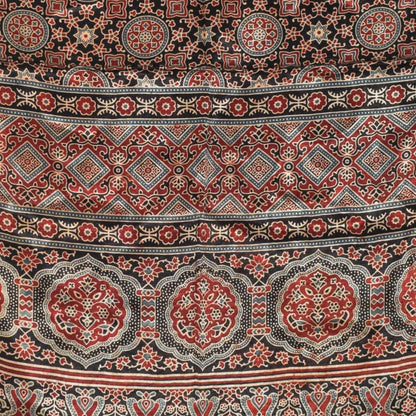 Ajrakh Mashru Silk Natural Dye Three Colour Print | 3 Kam | Screen Print Hand Printed Stole  - 2.1 Mtr Length   -  SKU : JH09A01B