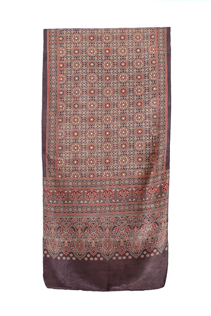 Ajrakh Mashru Silk Natural Dye Screen Print Hand Printed Stole  - 2.1 Mtr Length    -  SKU : ID10A02G