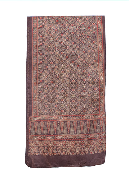 Ajrakh Mashru Silk Natural Dye Screen Print Hand Printed Stole  - 2.1 Mtr Length    -  SKU : ID10A02K