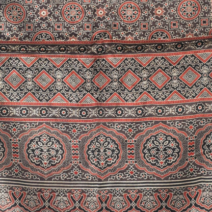 Ajrakh Mashru Silk Natural Dye Three Colour Print | 3 Kam | Screen Print Hand Printed Stole  - 2.1 Mtr Length   -  SKU : JH09A01C
