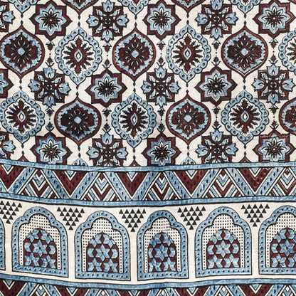 Ajrakh Mashru Silk Natural Dye Three Colour Print ( 3 Kam ) Screen Print Hand Printed Stole  - 2.1 Mtr Length    -  SKU : JH02C01A