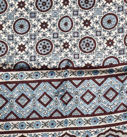 Ajrakh Mashru Silk Natural Dye Three Colour Print ( 3 Kam ) Screen Print Hand Printed Stole  - 2.1 Mtr Length    -  SKU : JH02C01W