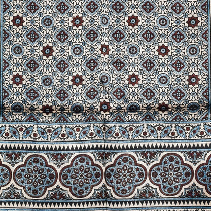 Ajrakh Mashru Silk Natural Dye Three Colour Print ( 3 Kam ) Screen Print Hand Printed Stole  - 2.1 Mtr Length    -  SKU : JH02C01X