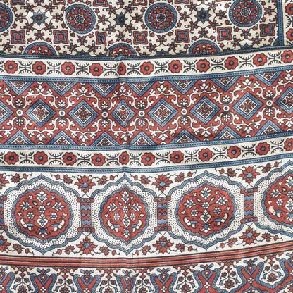 Ajrakh Mashru Silk Natural Dye Three Colour Print | 3 Kam | Screen Print Hand Printed Stole  - 2.1 Mtr Length   -  SKU : JH09A01D