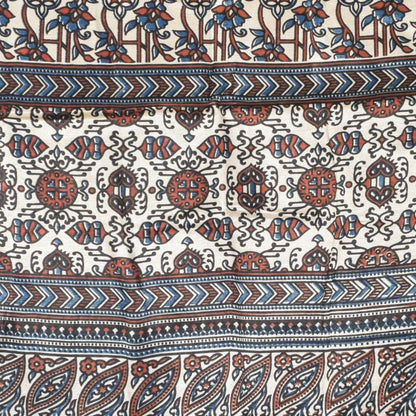 Ajrakh Mashru Silk Natural Dye Three Colour Print | 3 Kam | Screen Print Hand Printed Stole  - 2.1 Mtr Length   -  SKU : JH09A01H