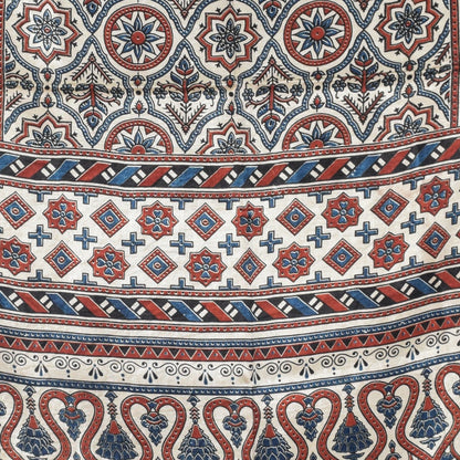 Ajrakh Mashru Silk Natural Dye Three Colour Print | 3 Kam | Screen Print Hand Printed Stole  - 2.1 Mtr Length   -  SKU : JH09A01M
