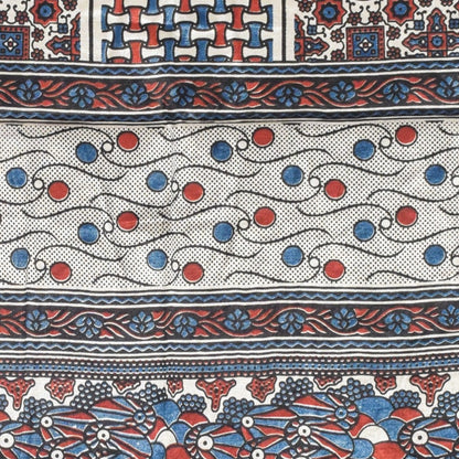 Ajrakh Mashru Silk Natural Dye Three Colour Print | 3 Kam | Screen Print Hand Printed Stole  - 2.1 Mtr Length   -  SKU : JH09A01W