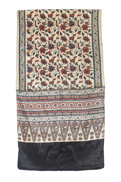 Ajrakh Mashru Silk Natural Dye Three Colour Print | 3 Kam | Screen Print Hand Printed Stole  - 2.1 Mtr Length   -  SKU : JH09A0AB