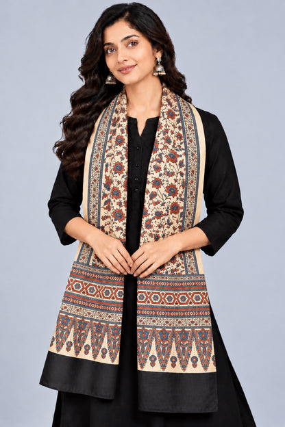 Ajrakh Mashru Silk Natural Dye Three Colour Print | 3 Kam | Screen Print Hand Printed Stole  - 2.1 Mtr Length   -  SKU : JH09A0AB