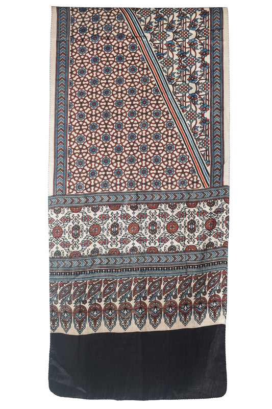 Ajrakh Mashru Silk Natural Dye Screen Print Hand Printed Stole  - 2.1 Mtr Length    -  SKU : JH2560AB