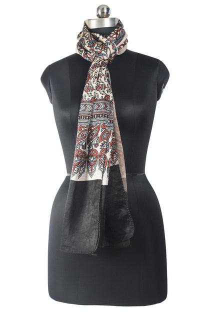 Ajrakh Mashru Silk Natural Dye Screen Print Hand Printed Stole  - 2.1 Mtr Length    -  SKU : JH2560AB